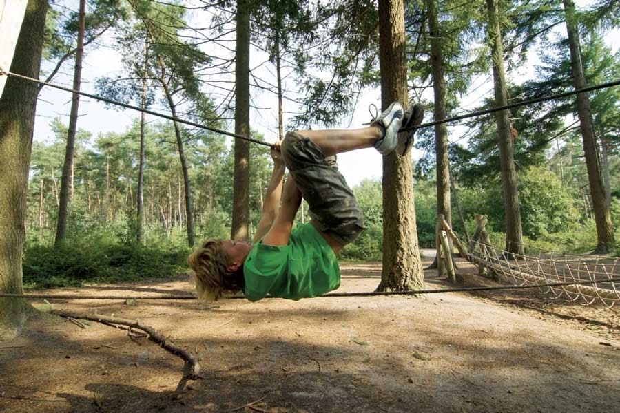 Speelbos, natuurspeeltuin of speelplaats in bos met kinderen - Mamaliefde